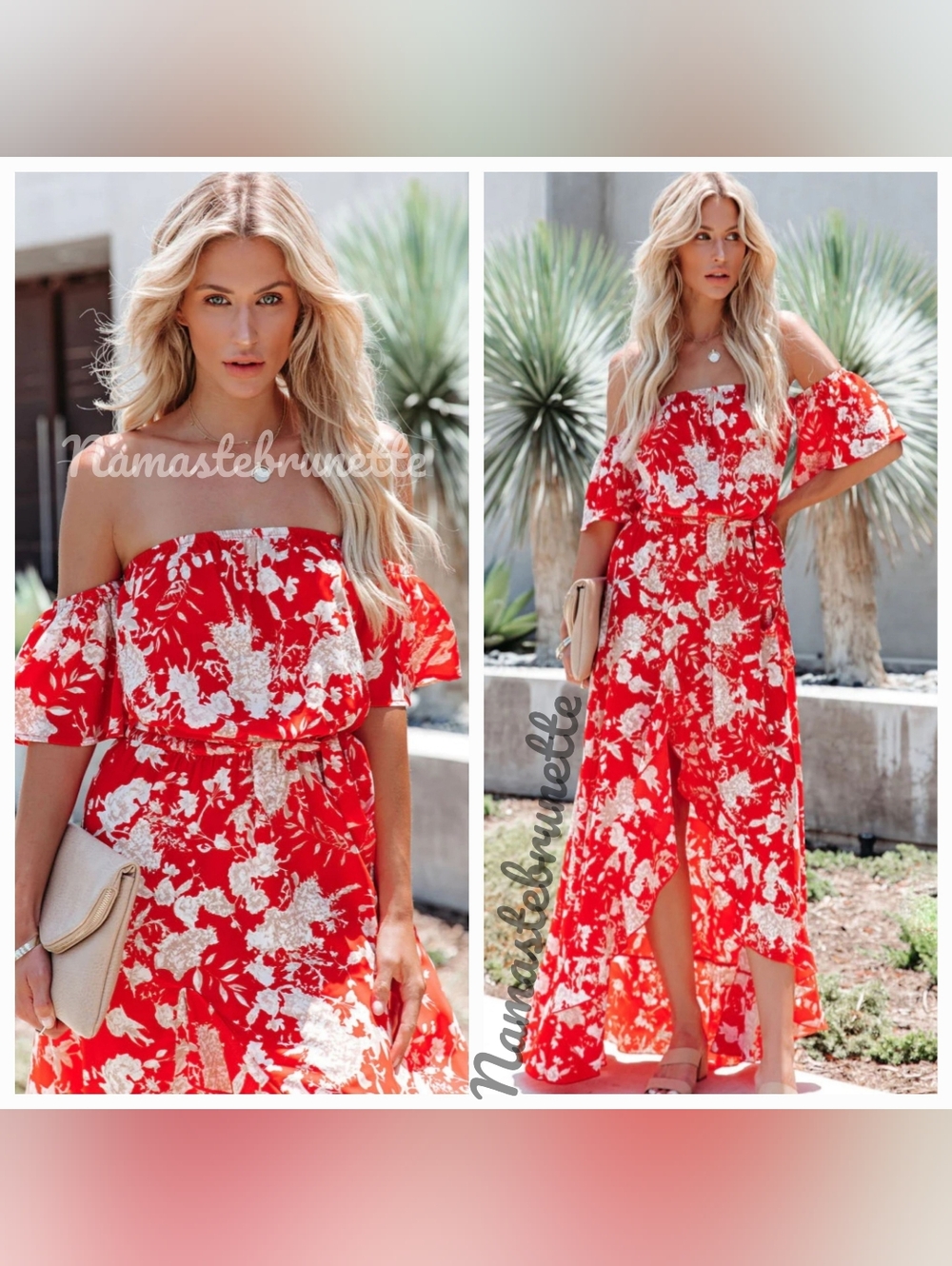 Floral High Low Off The Shoulder Maxi Dress